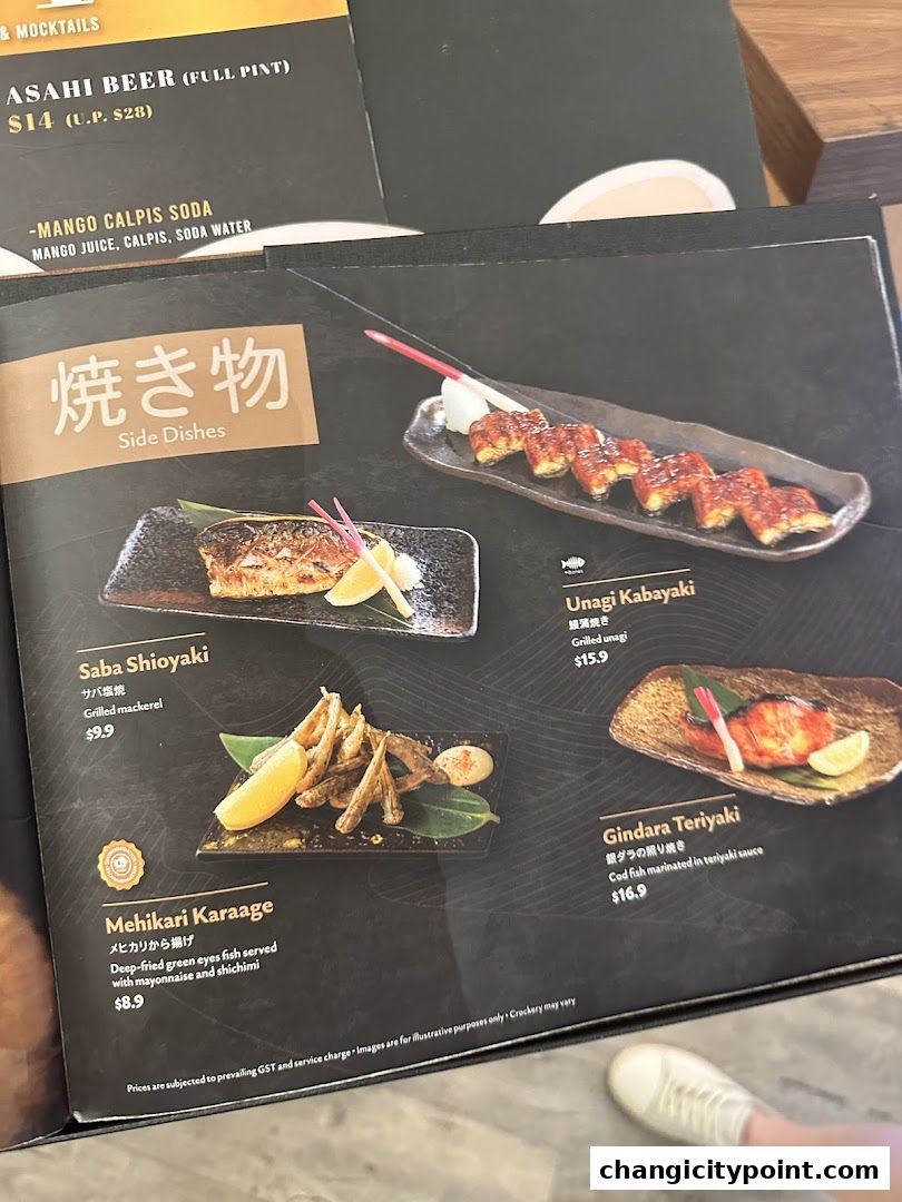 A menu page from Aburi-EN Changi City Point showcasing side dishes.
