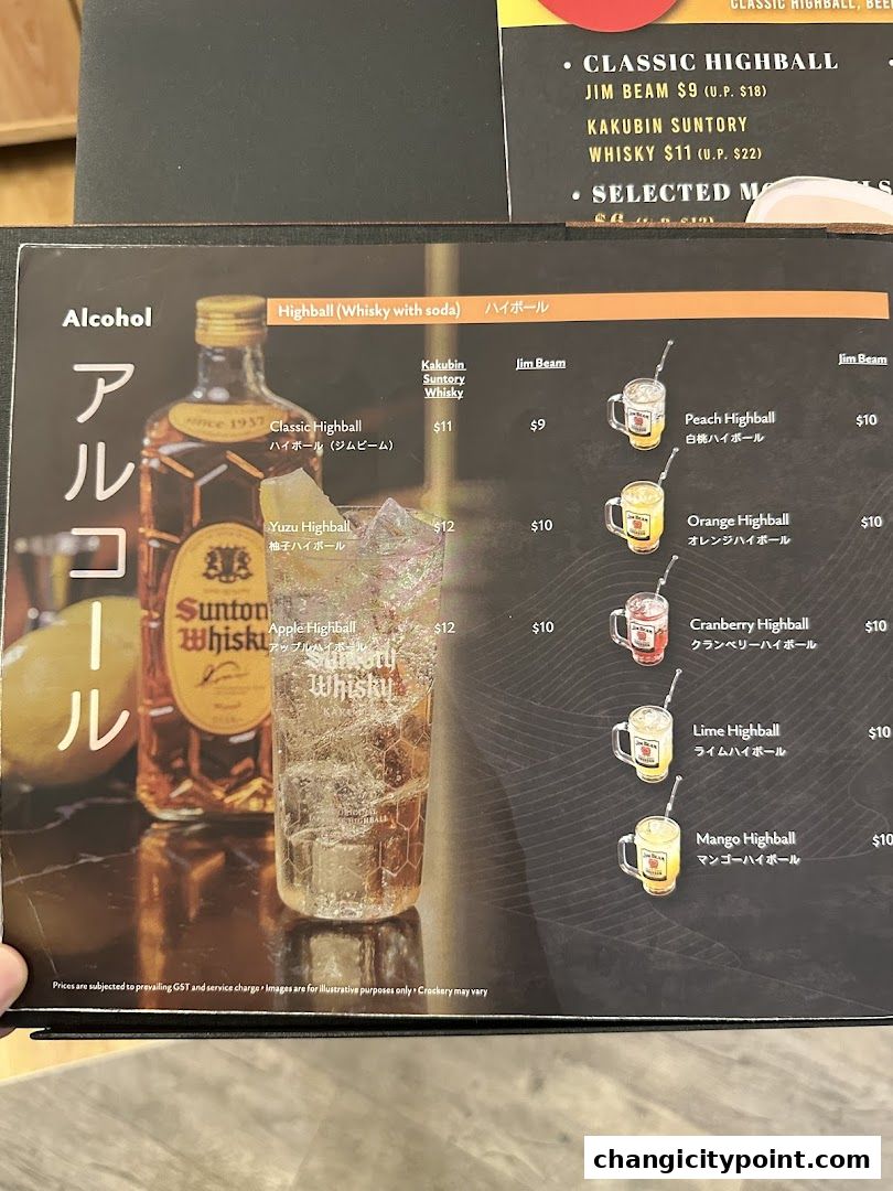 A menu page showcasing various highball drinks with prices and illustrations.