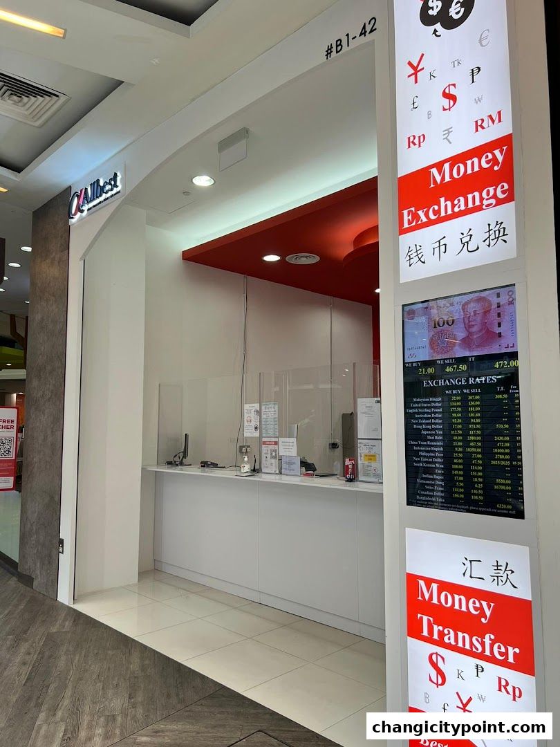 Allbest Exchange shop front with money exchange and transfer services advertised.
