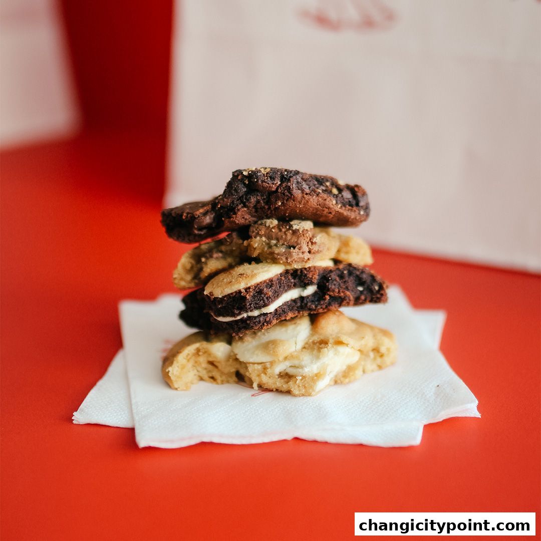A stack of delicious, assorted cookies on a white napkin.