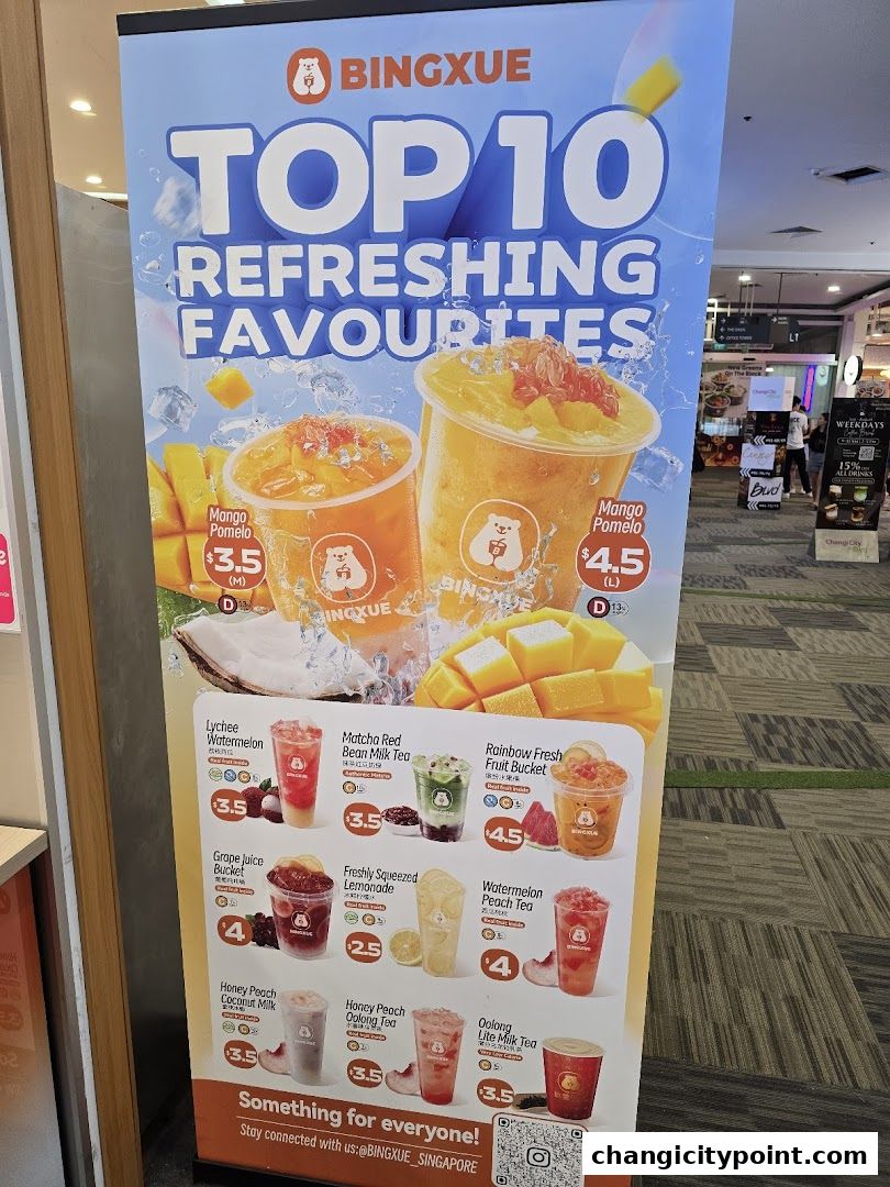 A promotional banner showcasing BingXue's top 10 refreshing favorite drinks with prices.