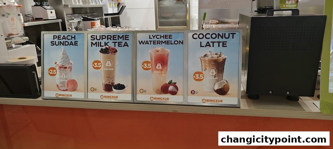 A display of four popular drinks from BingXue Tea Ice Cream.