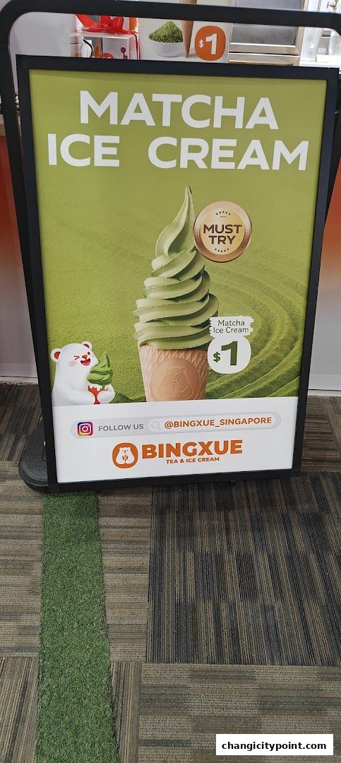 A sign advertising BingXue's Matcha Ice Cream for $1.