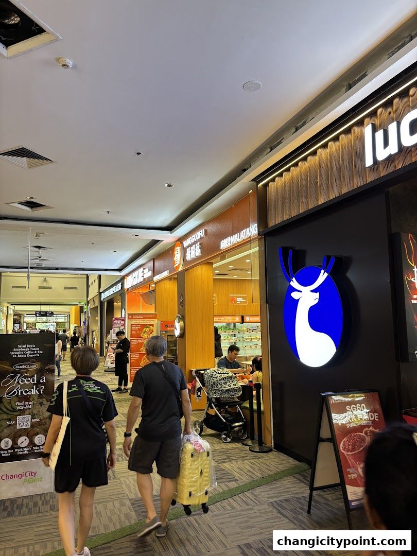 Exterior view of BingXue Tea Ice Cream and other shops in a mall.