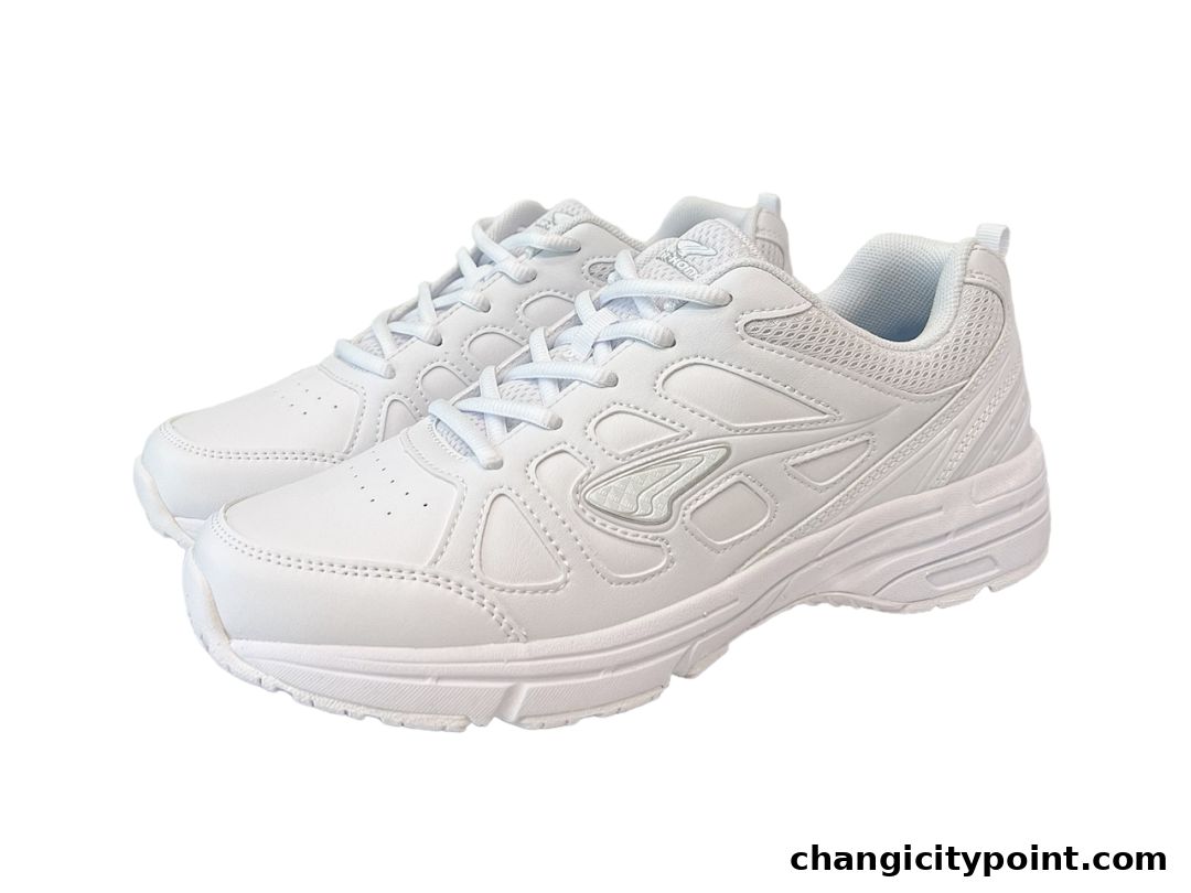 A pair of clean white Dr. Kong athletic shoes with laces.