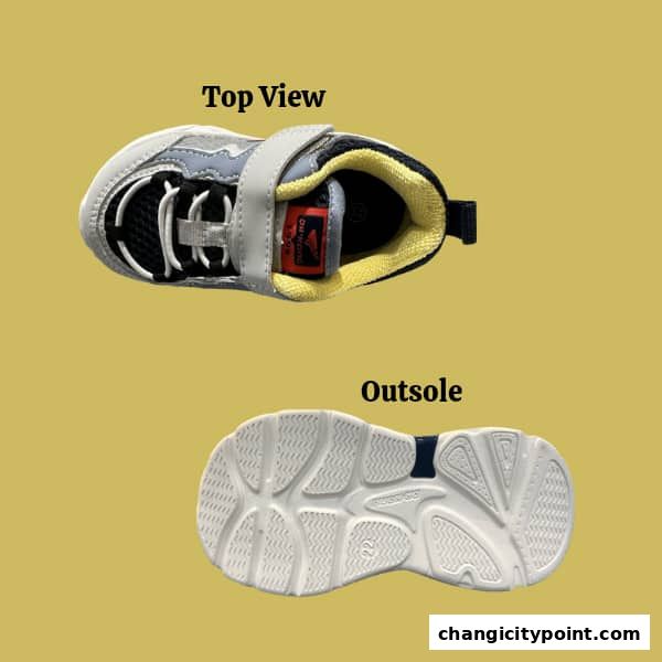 Top and outsole views of a child's sneaker from Dr. Kong.