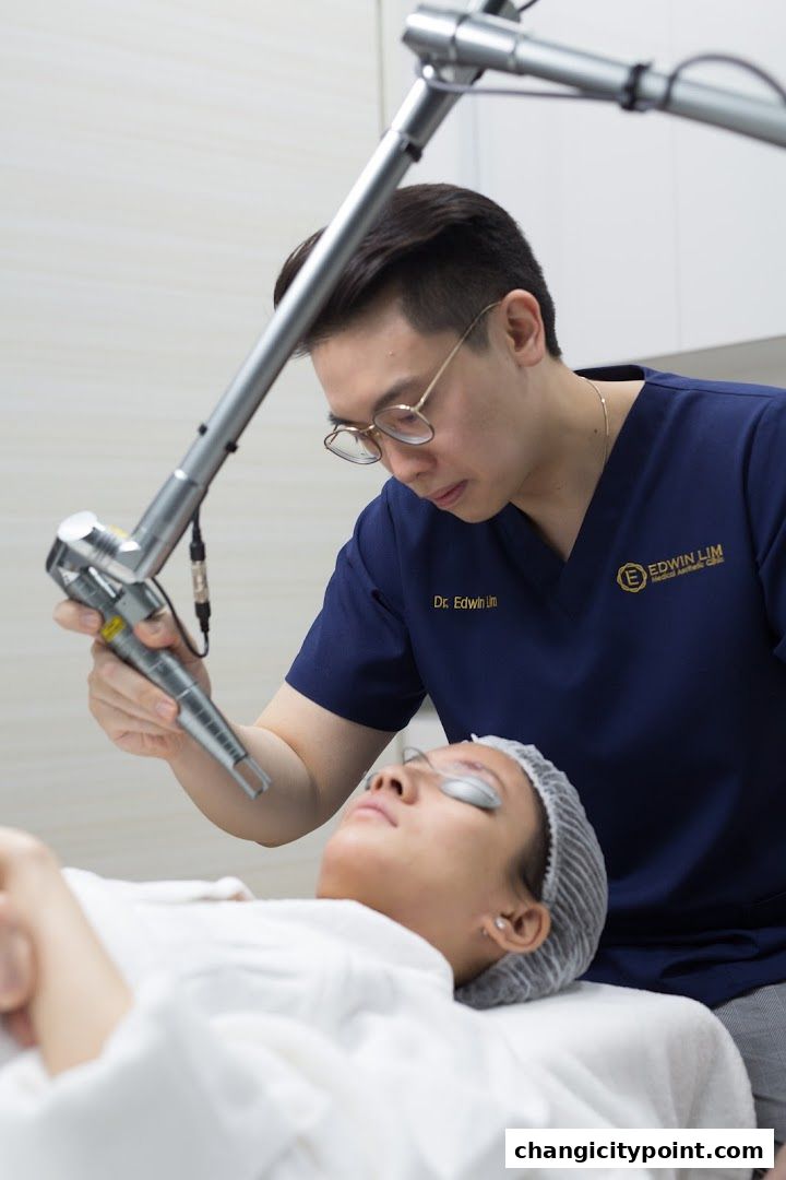 A doctor performs a laser treatment on a patient's face.