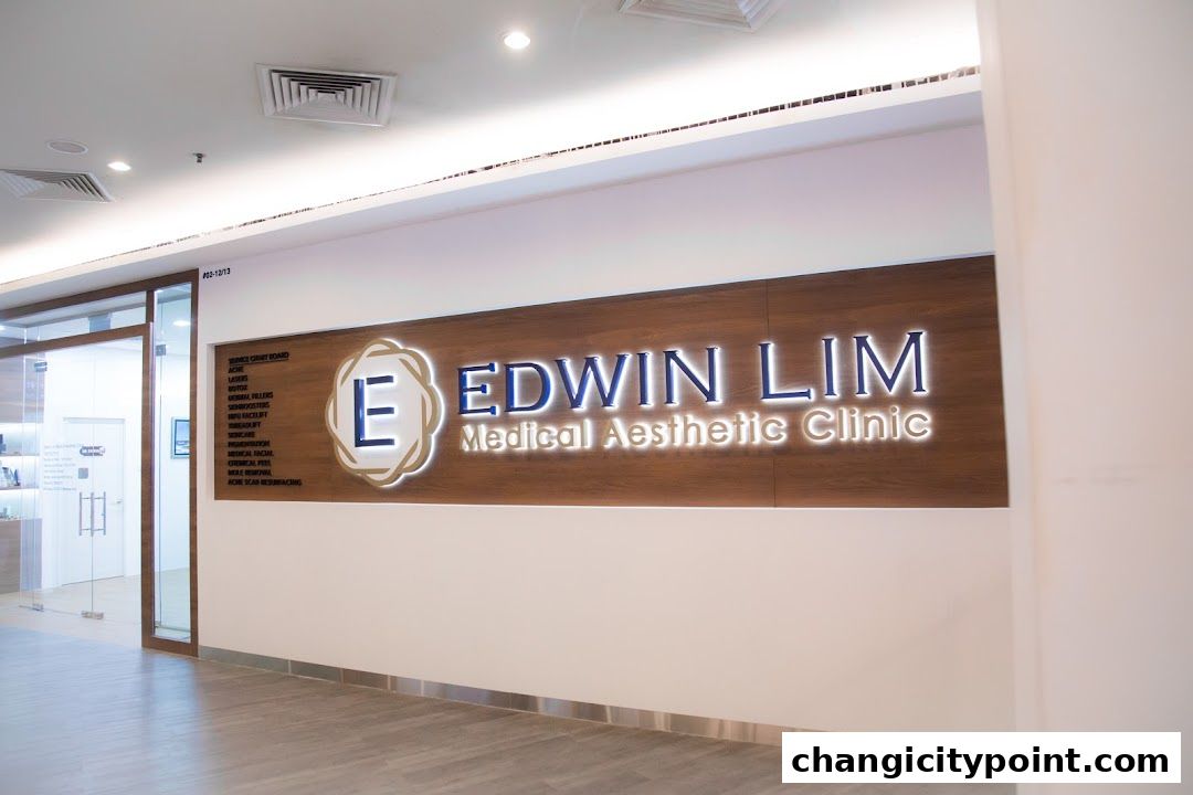 The entrance and signage of Edwin Lim Medical Aesthetic Clinic, showcasing services offered.