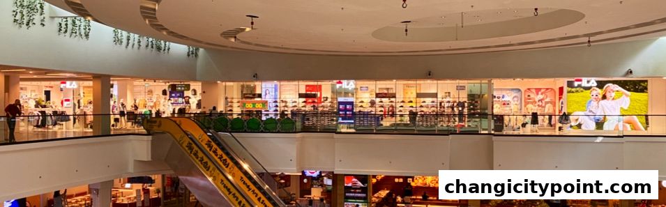 The FILA Outlet store at Changi City Point, showcasing apparel and accessories.
