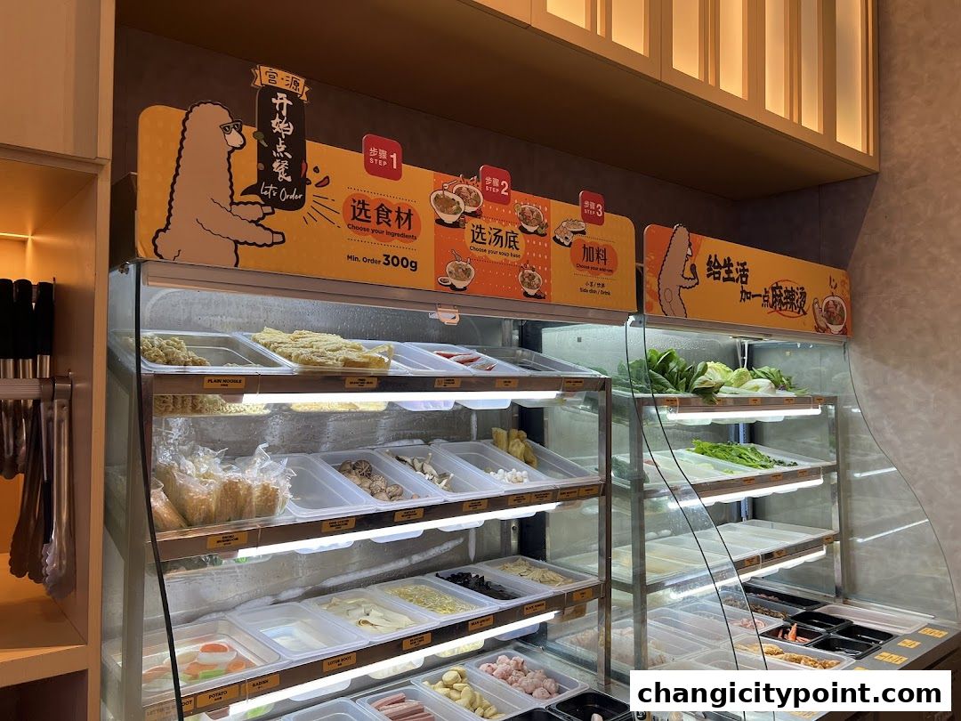 A display of fresh ingredients for Mala Tang at Gong Yuan.