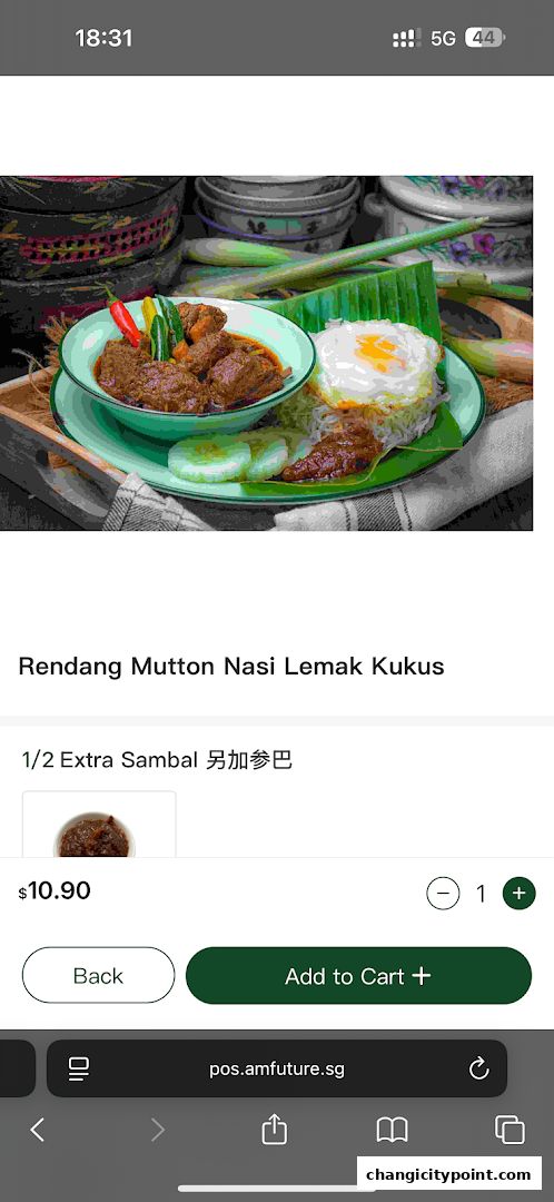 A delicious serving of Rendang Mutton Nasi Lemak Kukus with extra sambal.