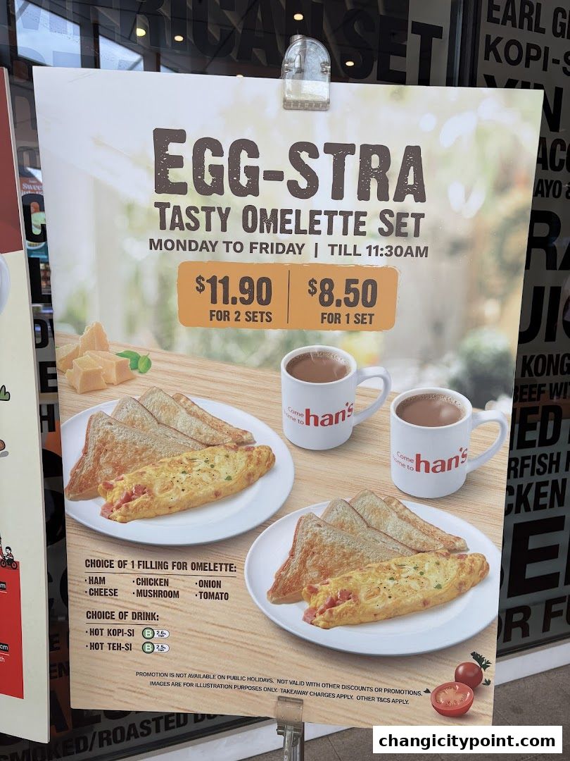 A promotional poster for Hans Cafe's Egg-stra Tasty Omelette Set.