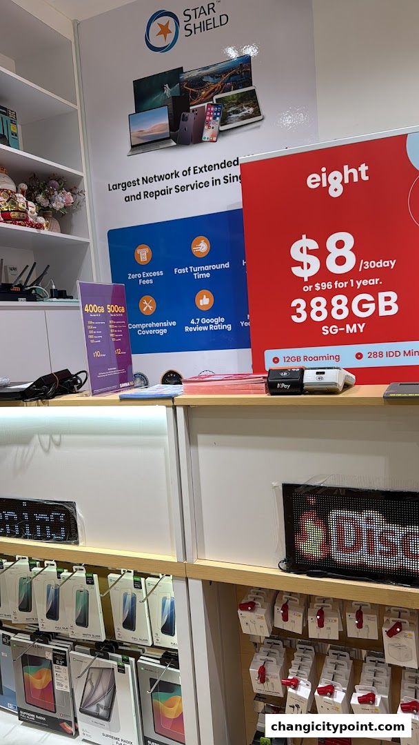 Hitec Digital Hub shop interior showcasing mobile plans, accessories, and repair services.