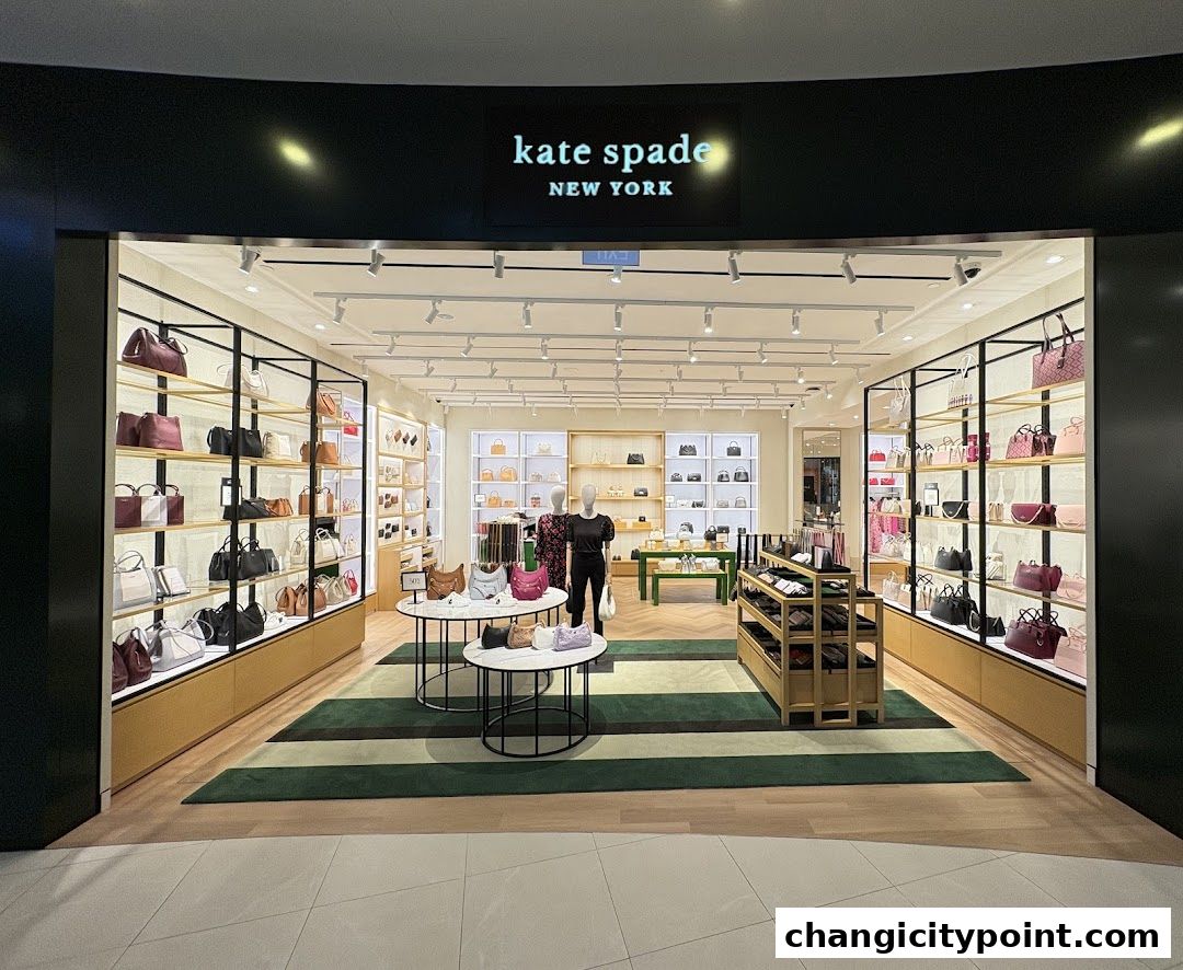 The entrance of a Kate Spade New York store showcasing handbags and accessories.