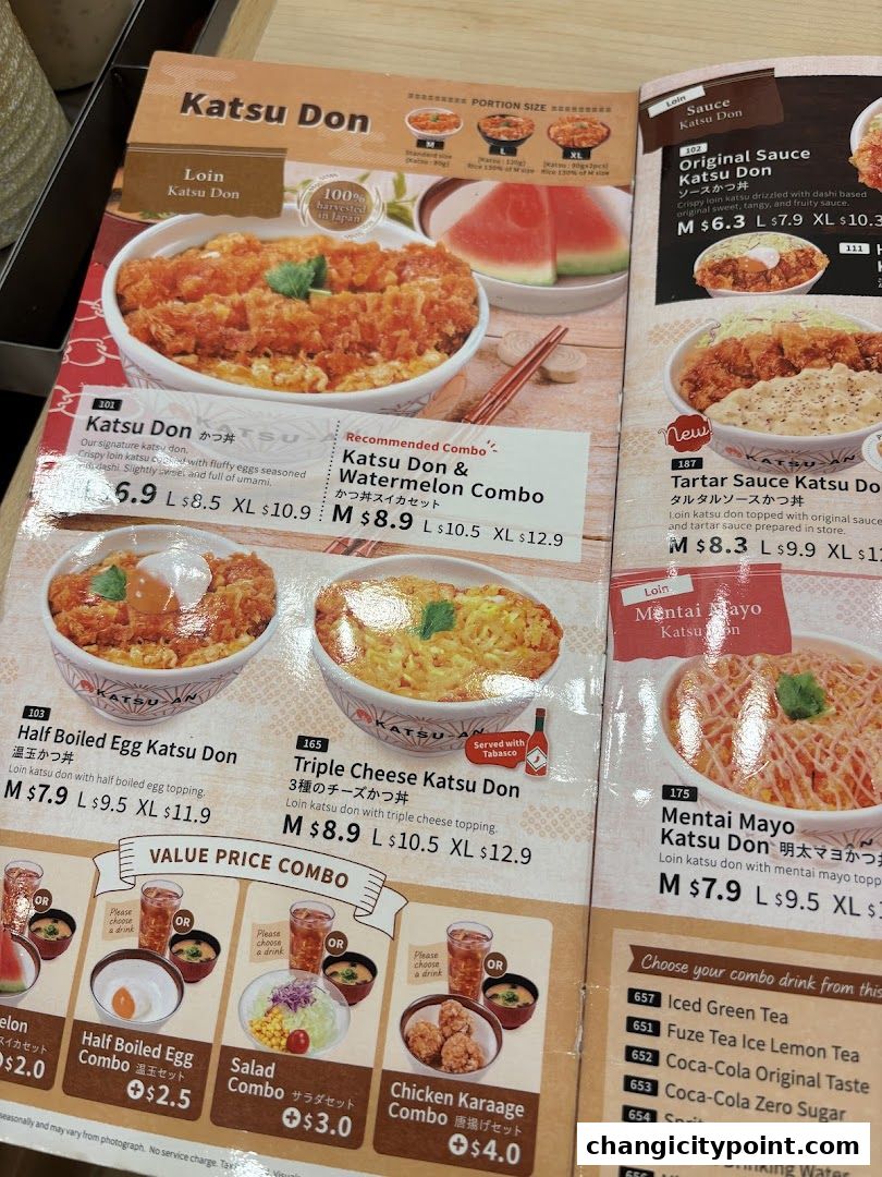 A menu page showcasing various Katsu Don dishes and value price combos.