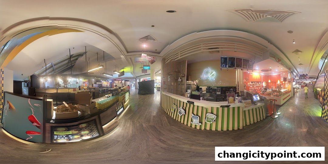 Interior view of KOI Express bubble tea shop and surrounding mall area.