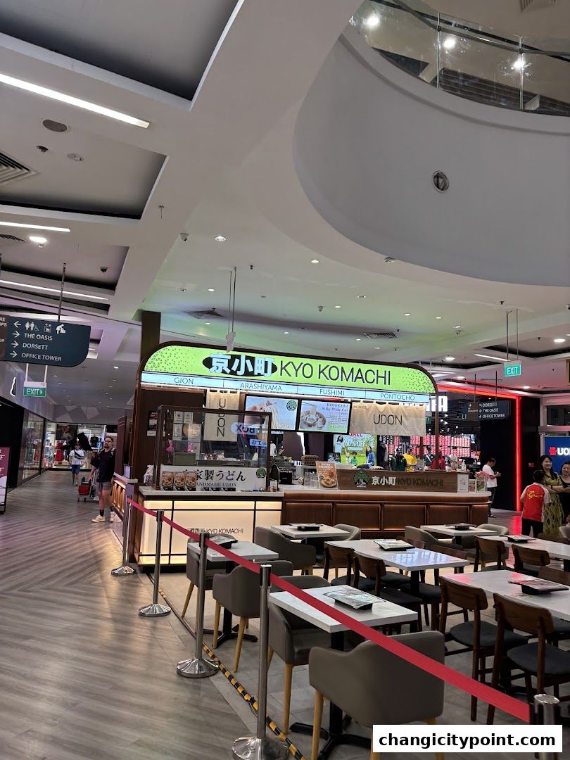 Kyo Komachi Changi City Point shop front with seating area and signage.
