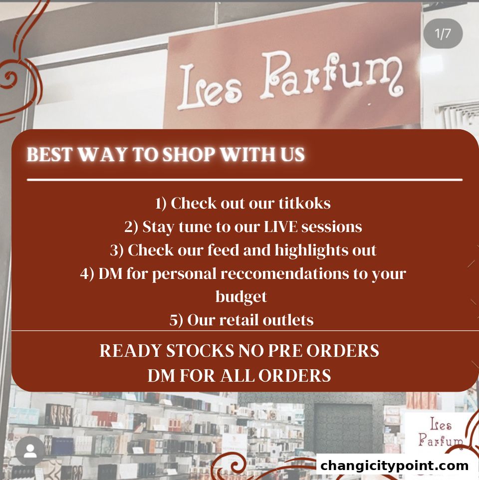 Information on how to shop at Les Parfum, featuring their social media and ordering process.