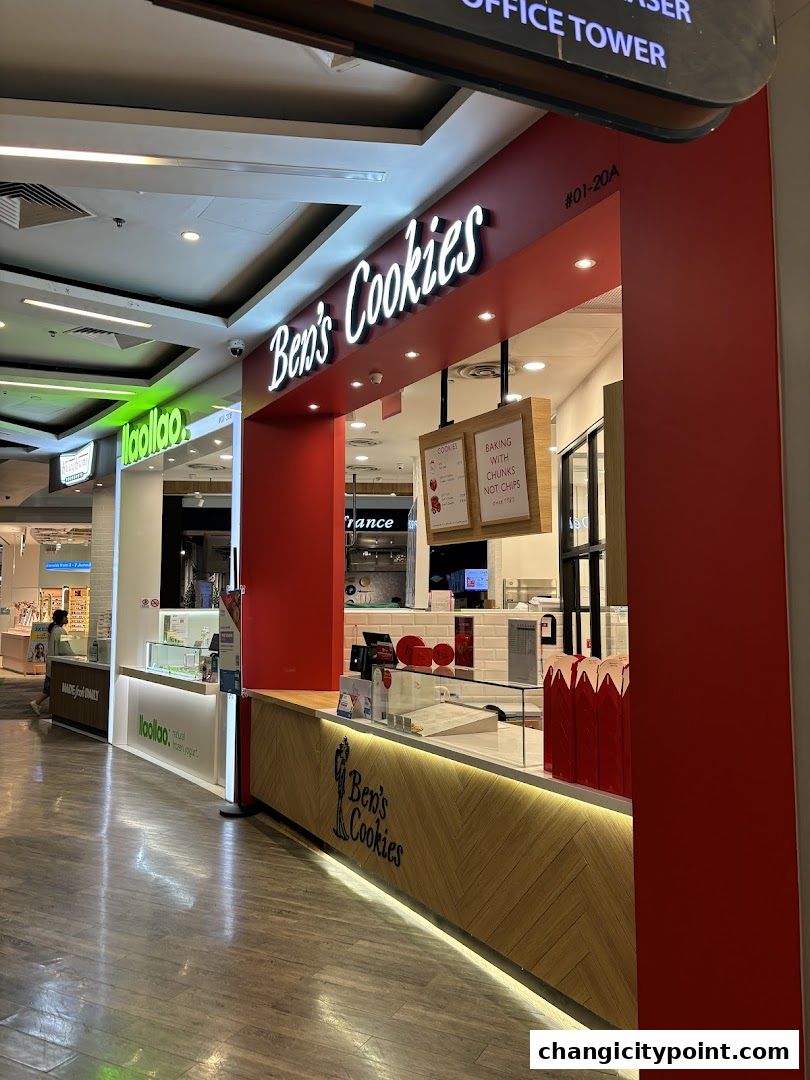 The storefronts of Ben's Cookies and llaollao are visible in a shopping mall.