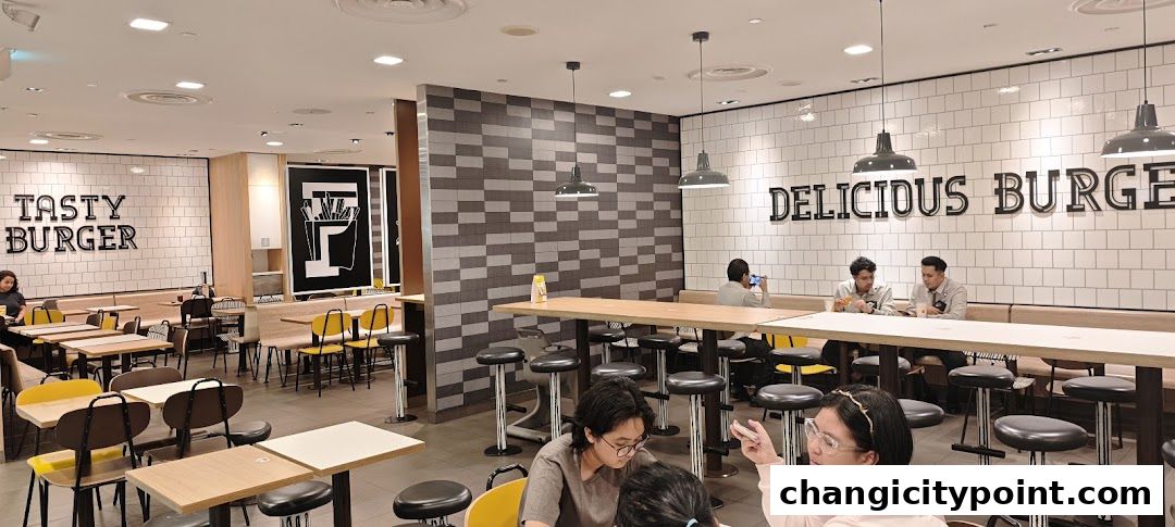 Interior of a McDonald's restaurant with seating areas and wall decor.