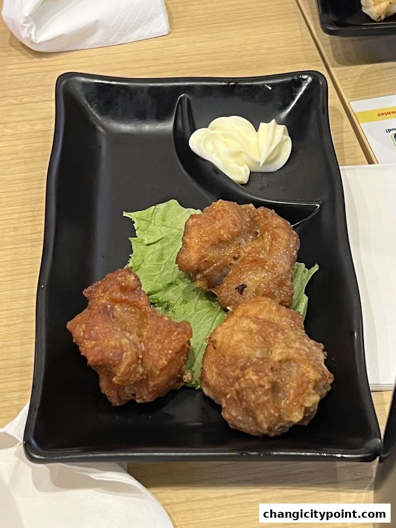 Crispy fried chicken pieces served with mayonnaise on a black plate.