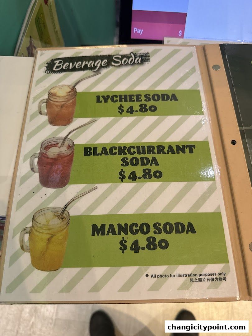 A menu page displaying three types of soda beverages with prices.