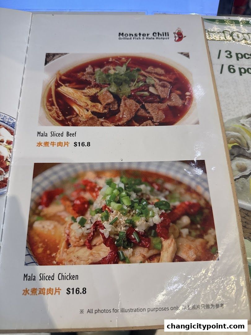 A menu page showcasing Mala Sliced Beef and Mala Sliced Chicken dishes.