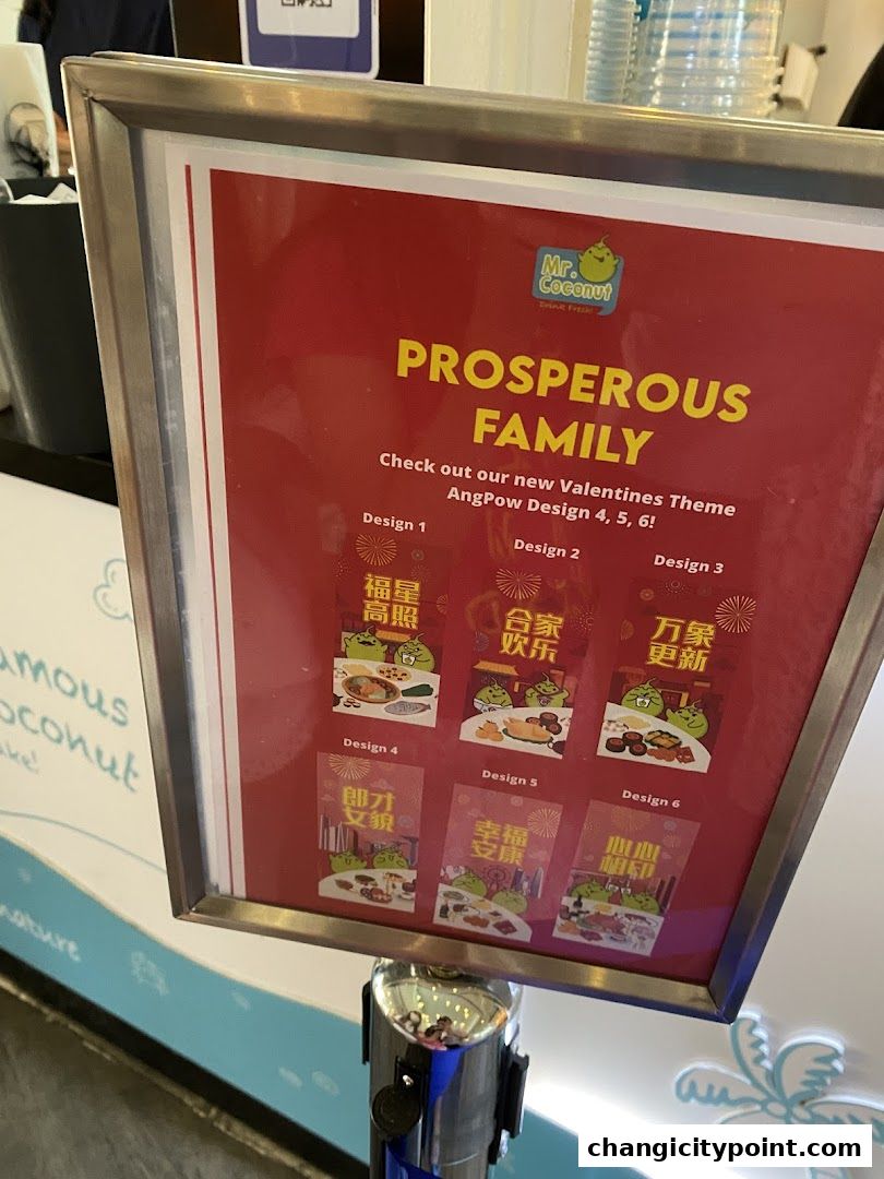 Signage for Mr. Coconut's new Valentine's themed AngPow designs.