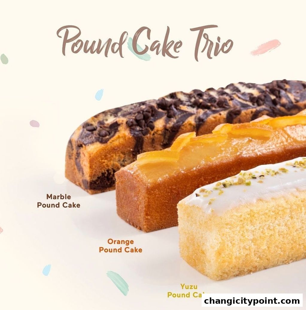 A trio of pound cakes: Marble, Orange, and Yuzu flavors.