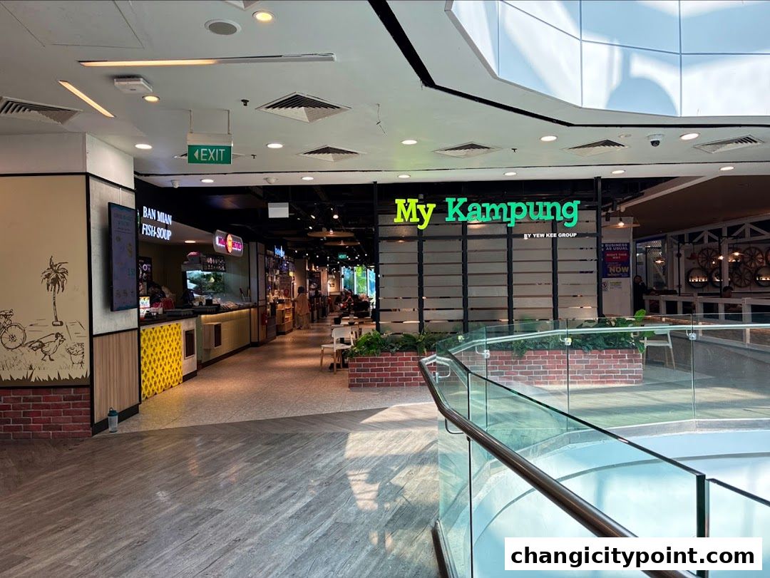 The exterior of the My Kampung restaurant with a Ban Mian Fish Soup stall visible.