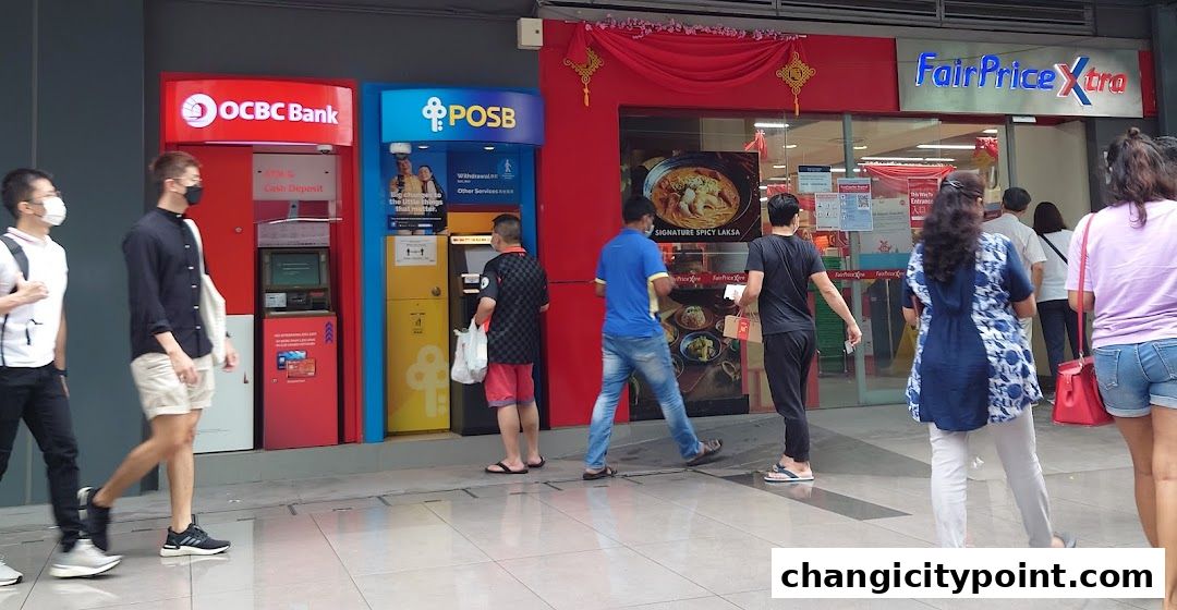 OCBC Bank and POSB ATMs are located next to FairPrice Xtra supermarket.