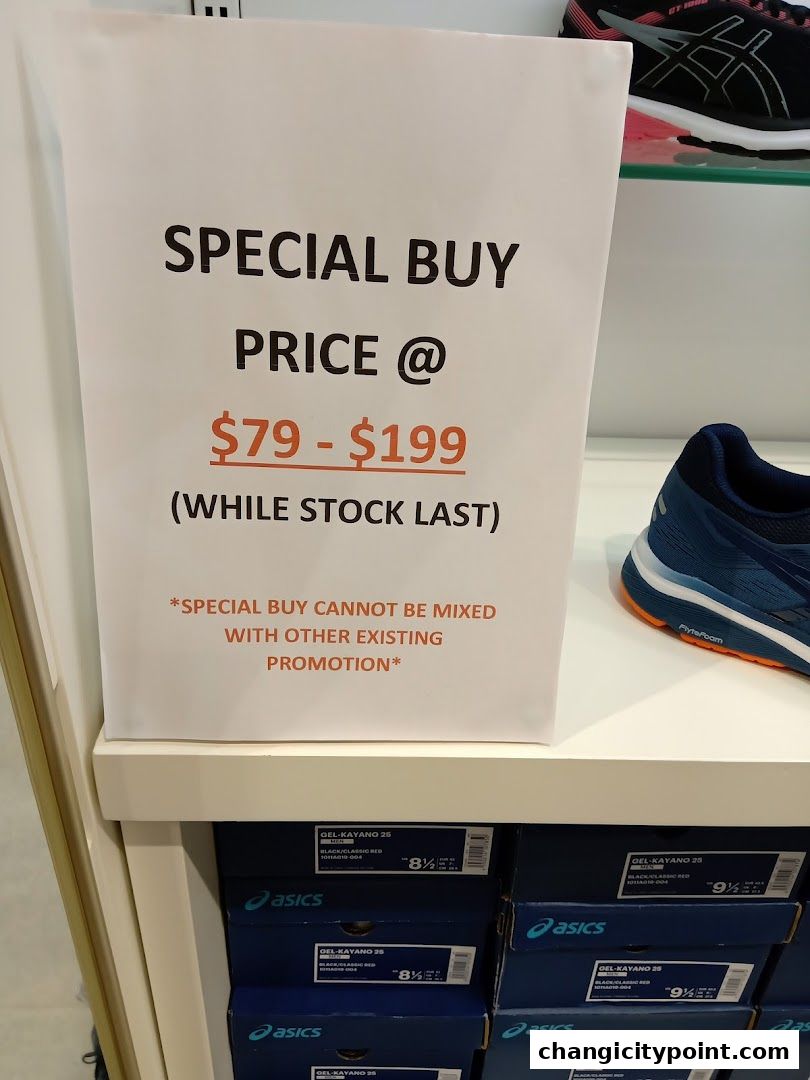 A sign advertising a special buy on shoes priced between $79 and $199.