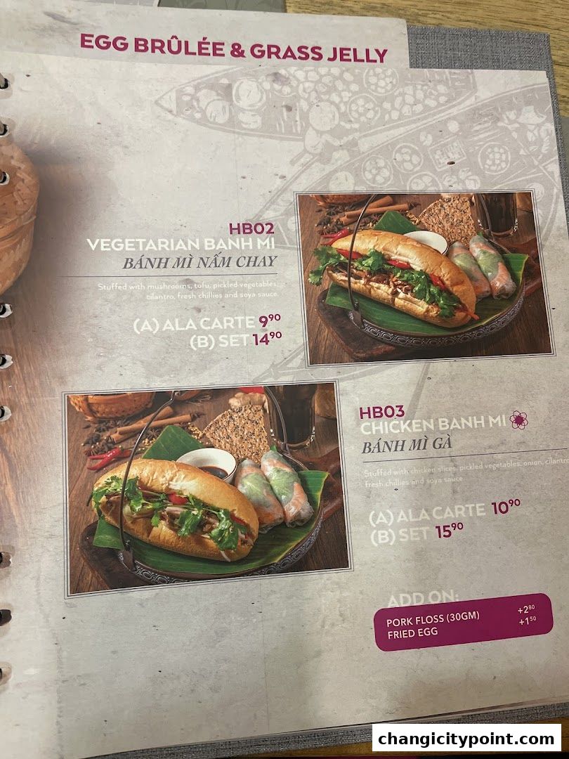 A menu page showcasing two banh mi options: vegetarian and chicken.