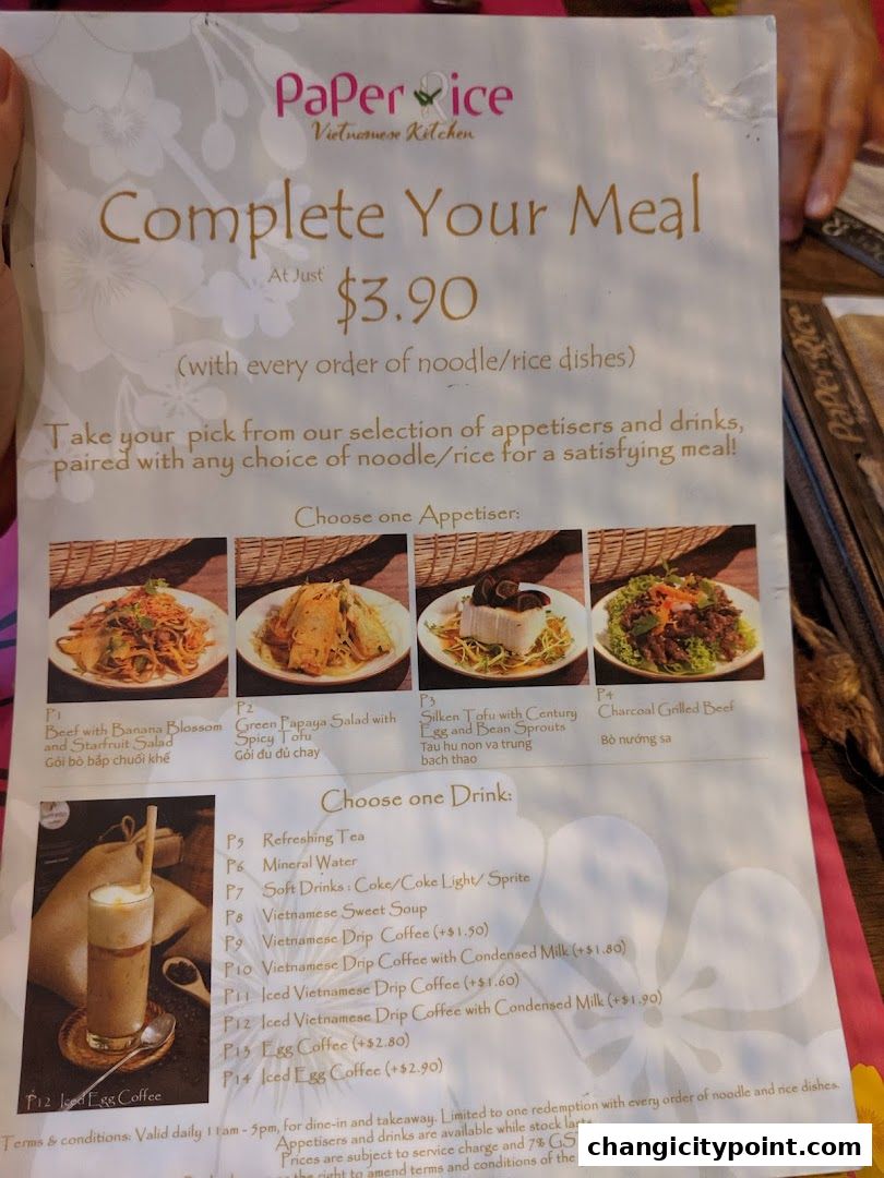 A menu from Paper Rice Vietnamese Kitchen offering a complete meal deal.