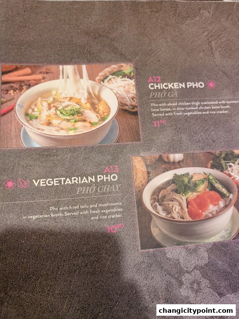 A menu page showcasing two types of pho: Chicken Pho and Vegetarian Pho.