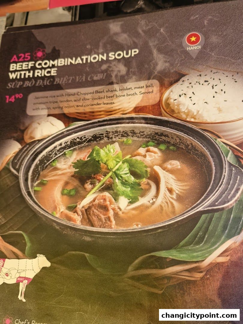 A menu item featuring Beef Combination Soup with Rice, a hearty Vietnamese dish.