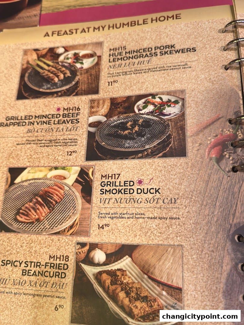 A menu page showcasing Vietnamese dishes with enticing food photography.