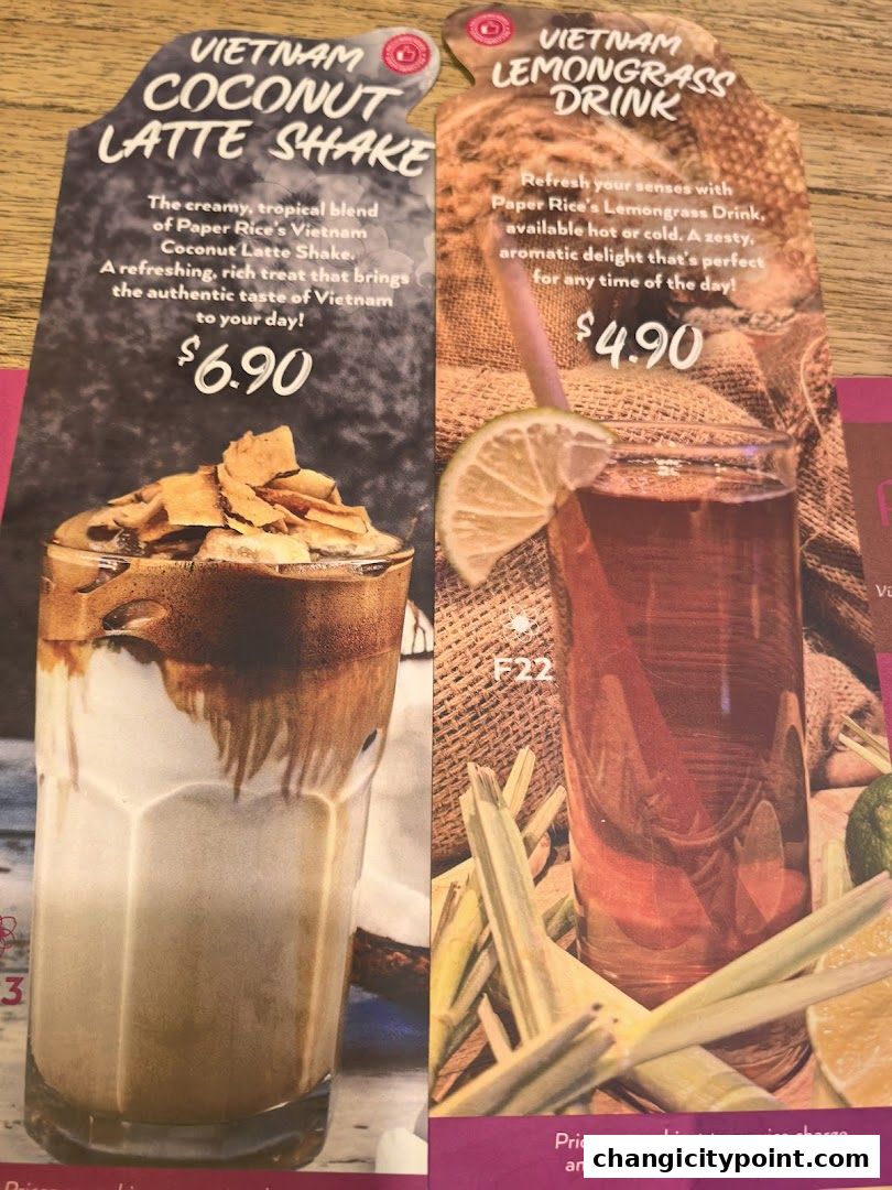 Menu displays for Vietnam Coconut Latte Shake and Vietnam Lemongrass Drink.