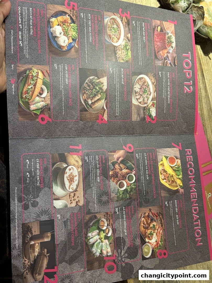 A menu from Paper Rice Changi City Point featuring Vietnamese dishes and drinks.