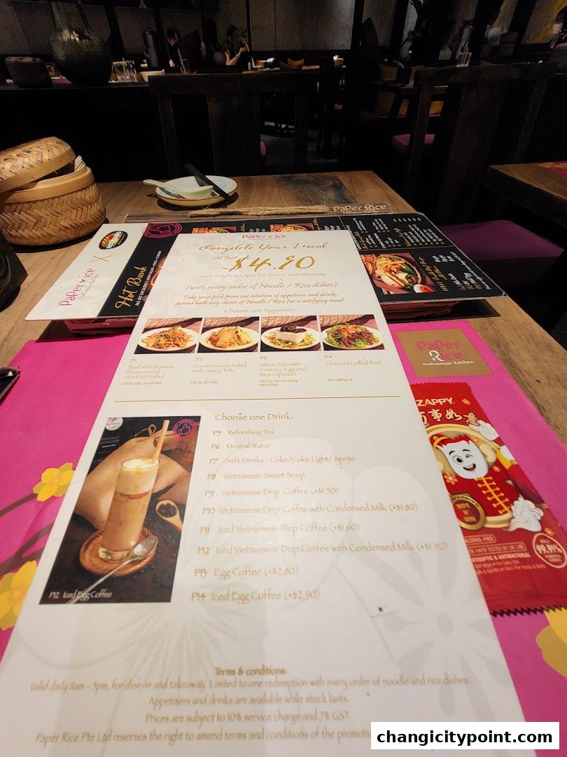 A menu from Paper Rice Vietnamese Kitchen featuring a meal deal and drink options.