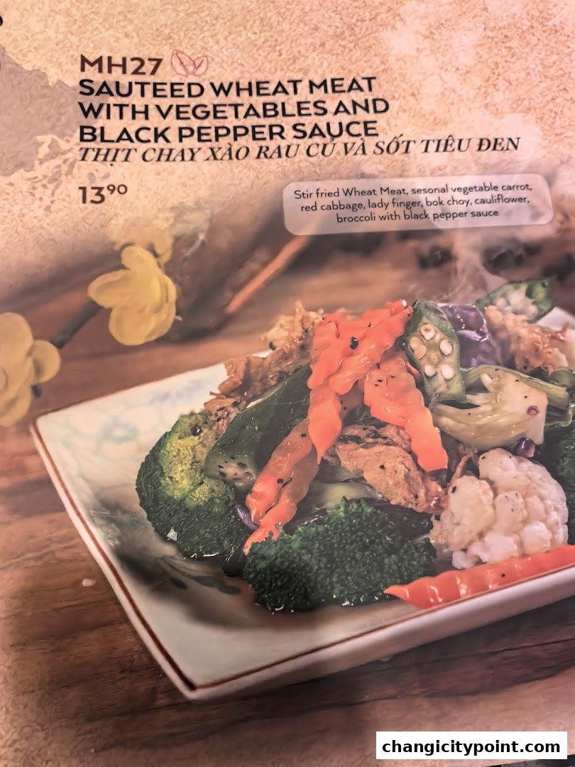 A menu item featuring sauteed wheat meat with vegetables and black pepper sauce.