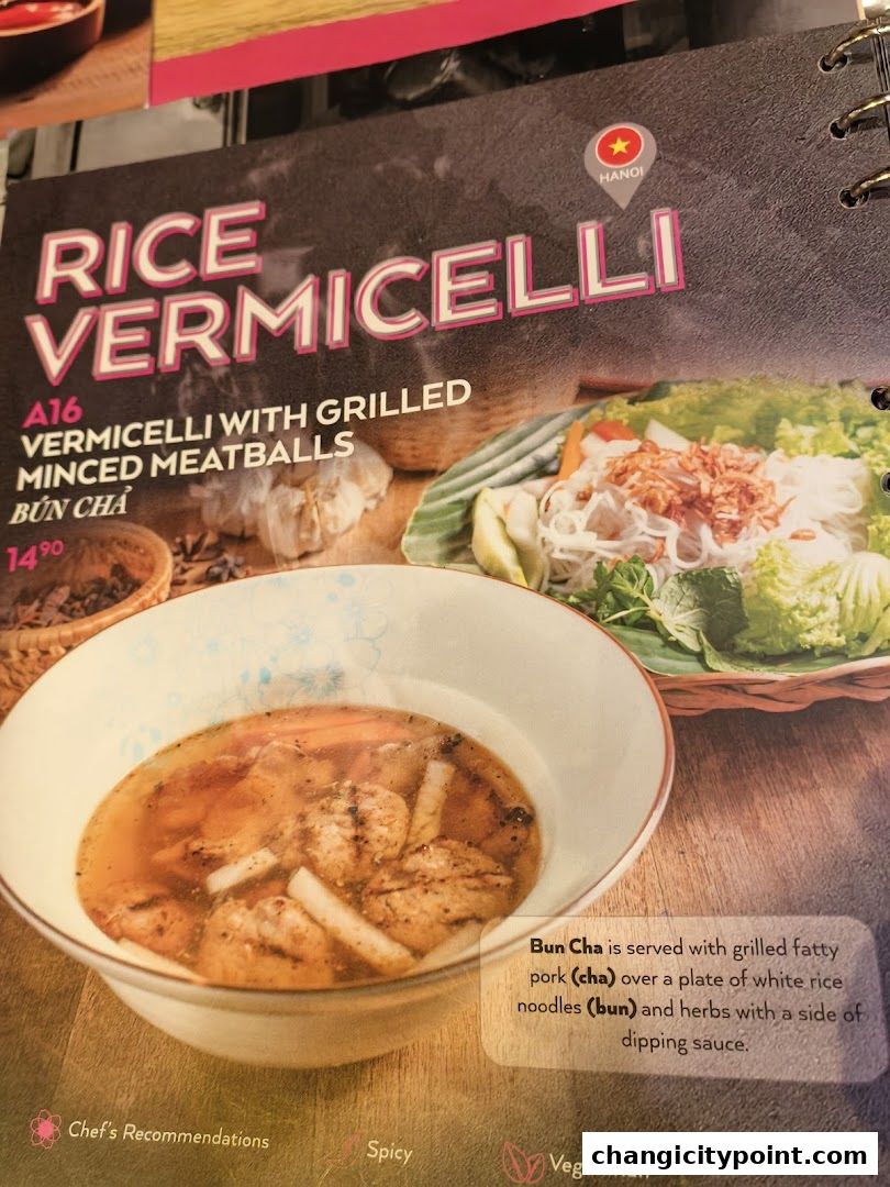 A menu item featuring Rice Vermicelli with grilled minced meatballs, known as Bun Cha.