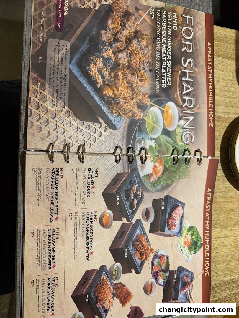 A menu showcasing various skewers and meat platters with accompanying descriptions and prices.