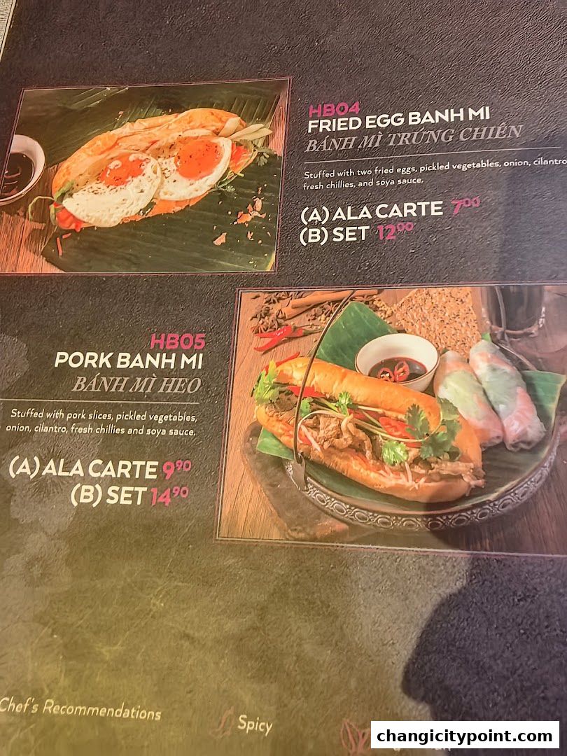 A menu showcasing two delicious banh mi options: Fried Egg Banh Mi and Pork Banh Mi.