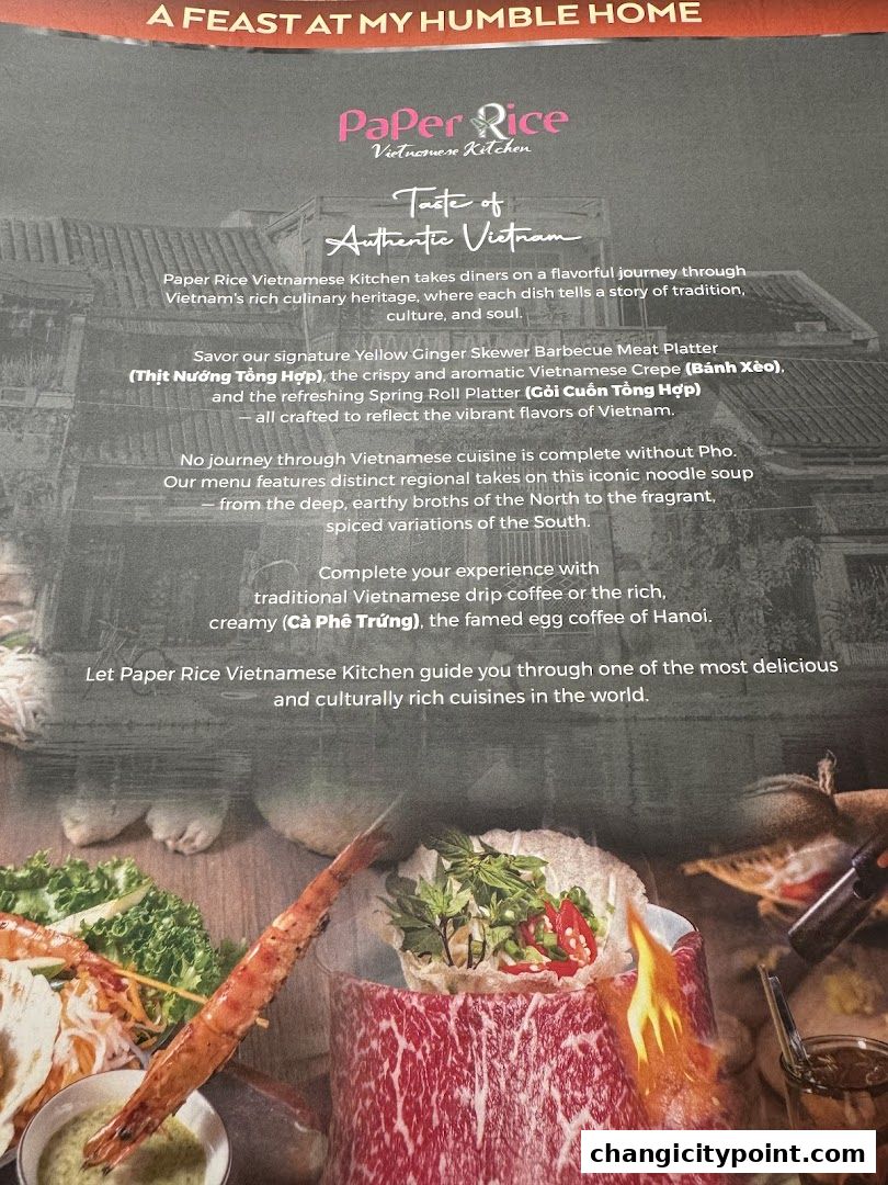 A menu for Paper Rice Vietnamese Kitchen showcasing authentic Vietnamese cuisine.