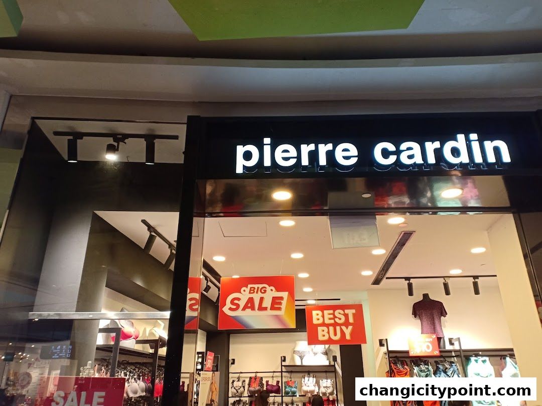 Pierre Cardin Lingerie shop front with 'Big Sale' and 'Best Buy' signs.