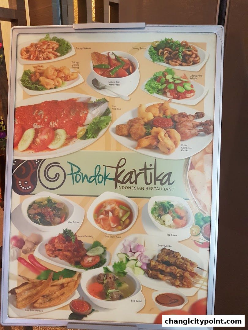A menu board displaying various Indonesian dishes with appetizing images and names.