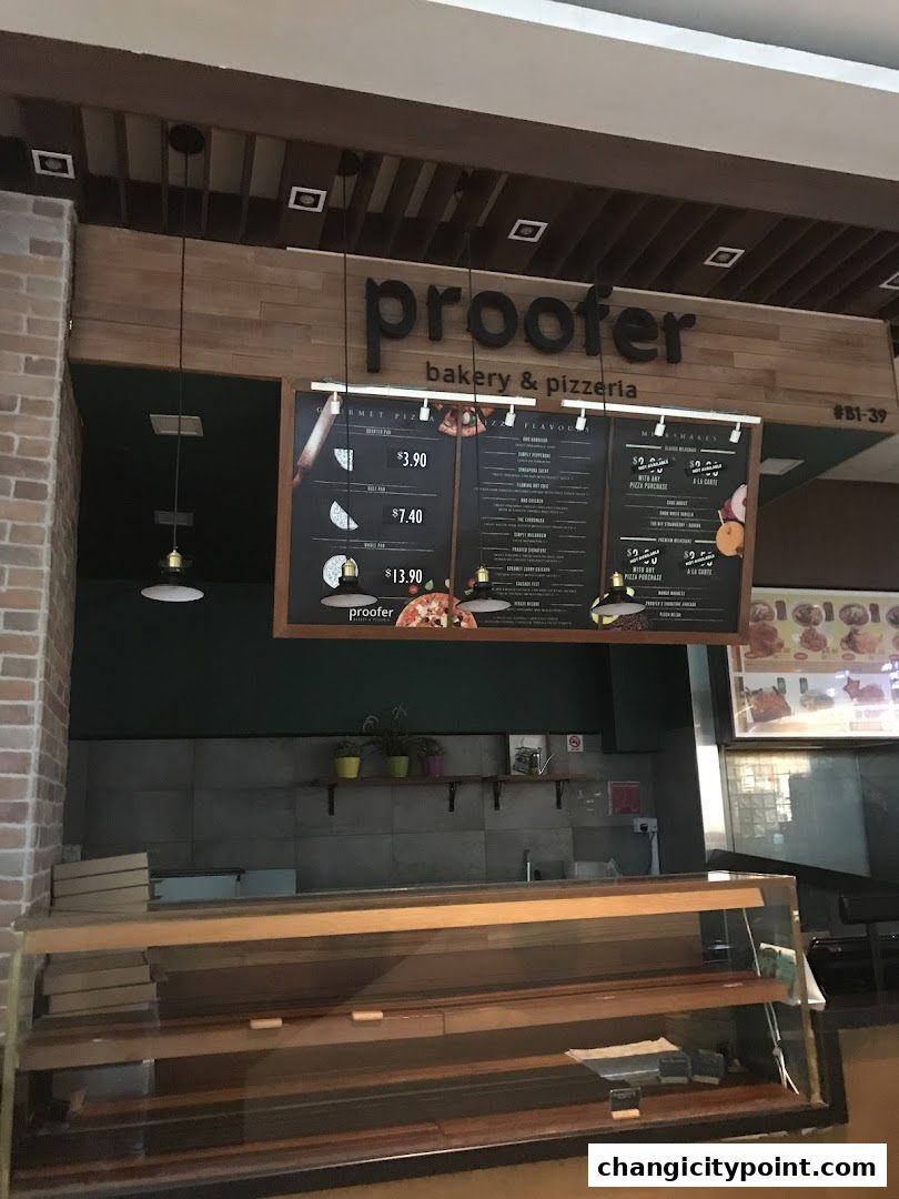 A menu board for Proofer Bakery & Pizzeria displaying pizza prices and options.