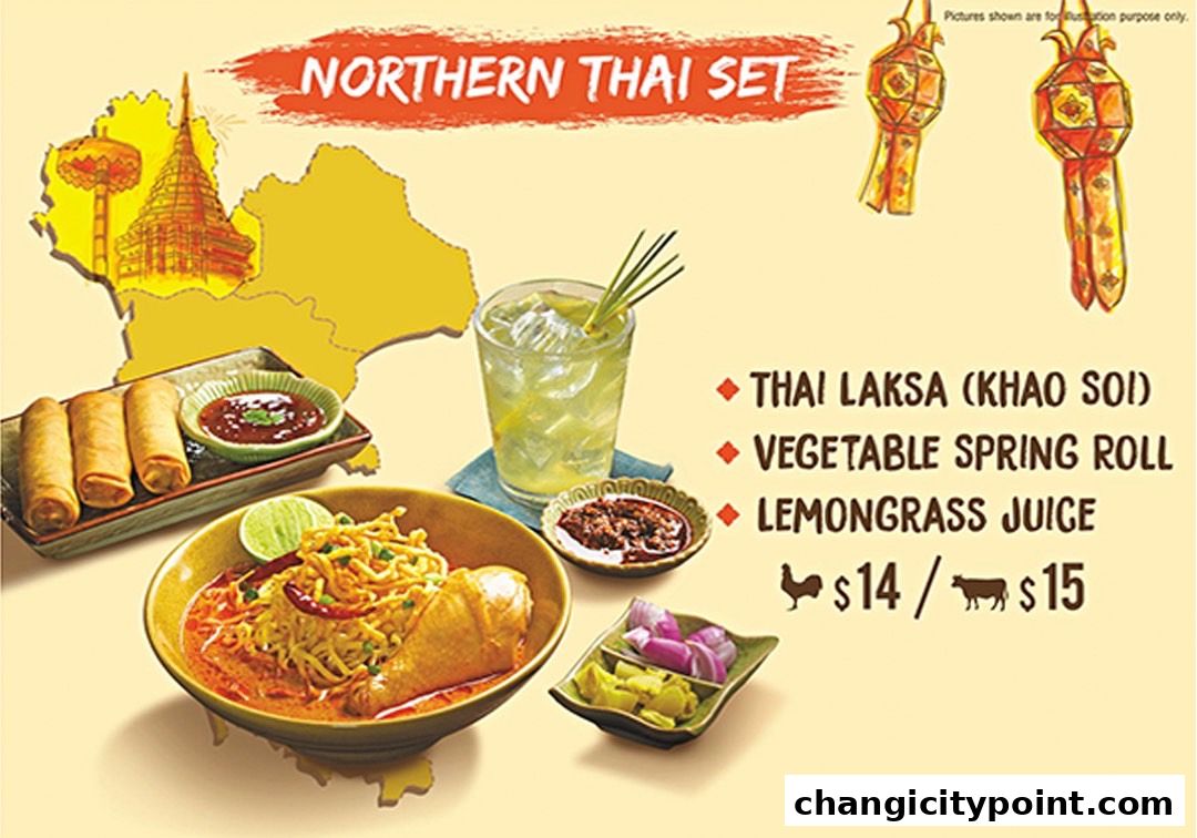 A Northern Thai set menu featuring Thai Laksa, spring rolls, and lemongrass juice.