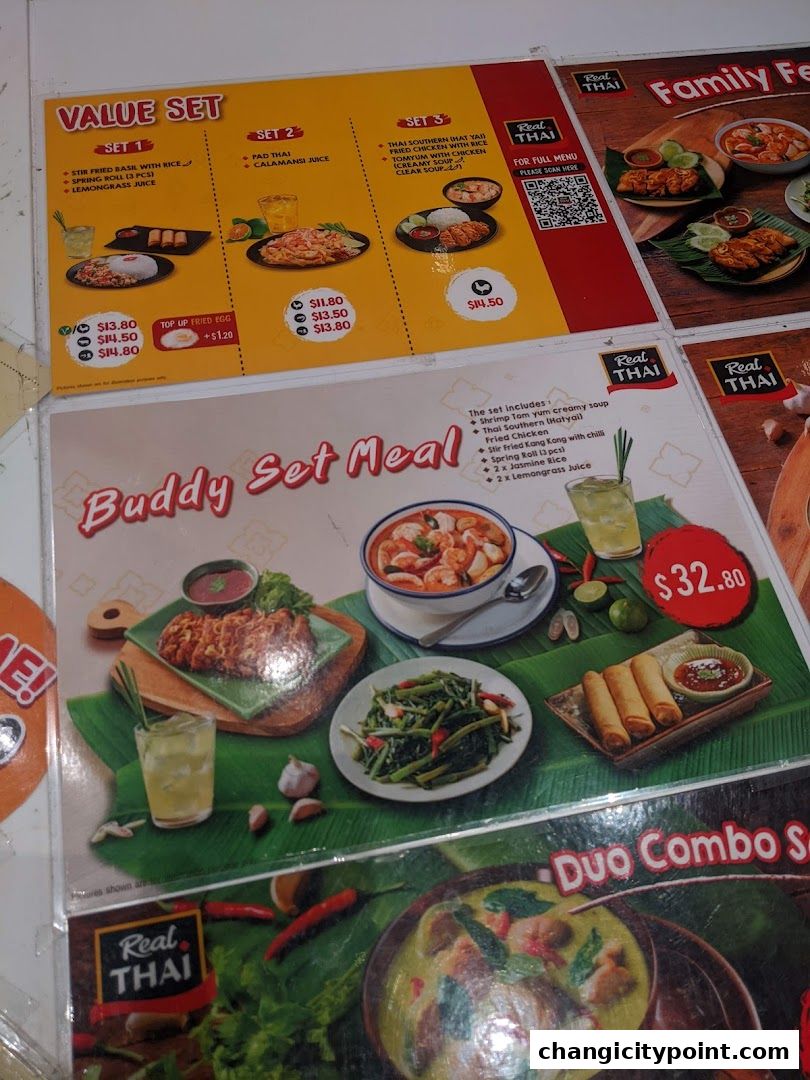 A menu featuring Thai value sets, a buddy set meal, and duo combo meals.